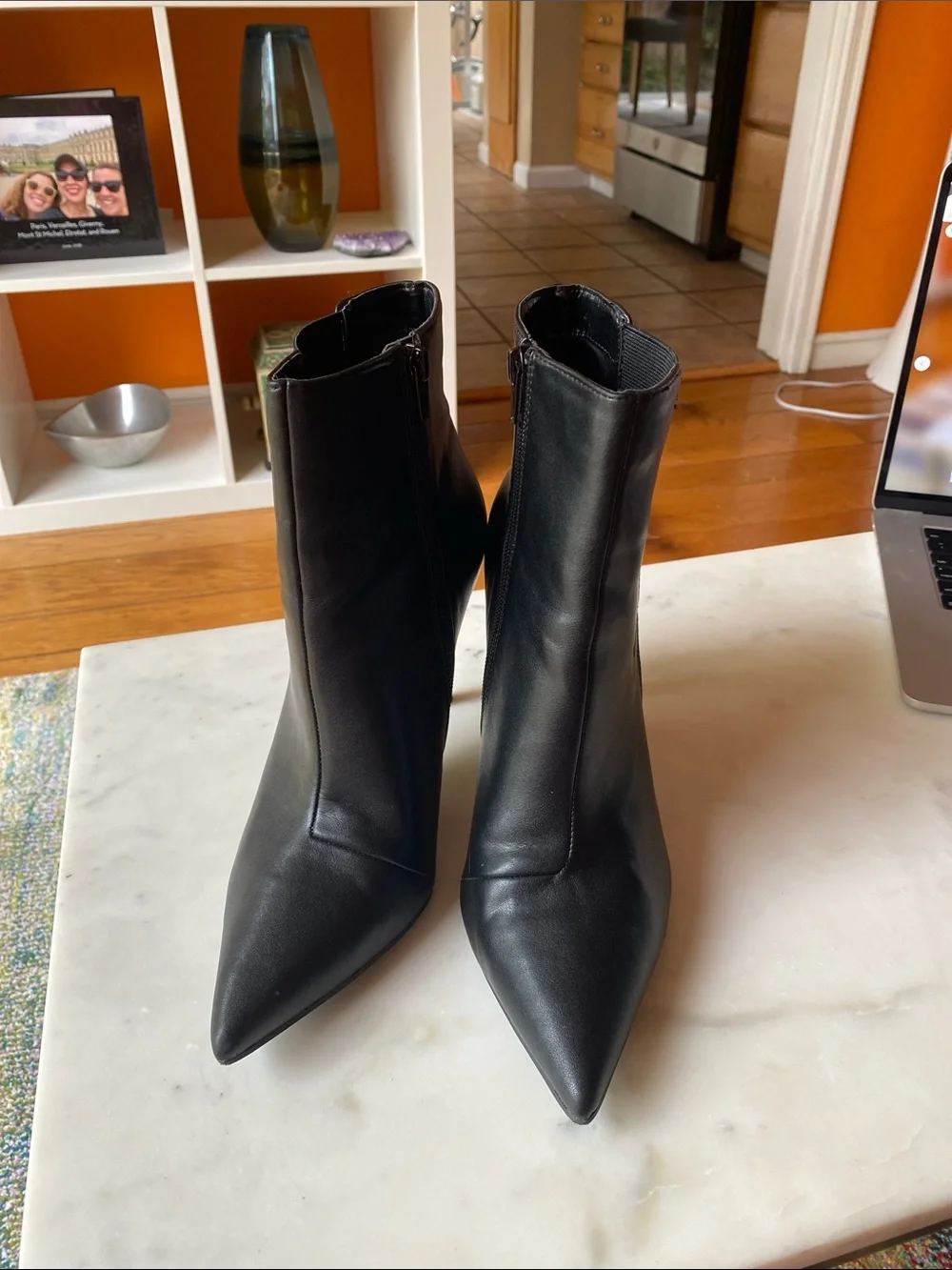 INC International Concepts Black Leather Pointed-Toe Ankle Boots